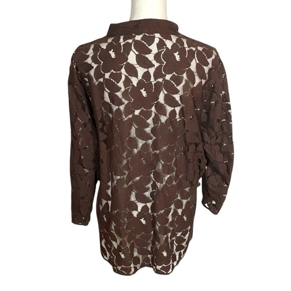 Draper’s & Damon’s Brown Sheer Floral Button Front Top‎ - Picture 2 of 4